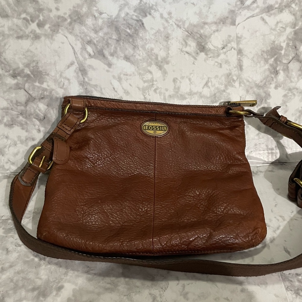 Fossil Tan Leather Shoulder crossbody Bag